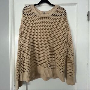 Old Navy Tan Crew Neck Sweater Open-Knit